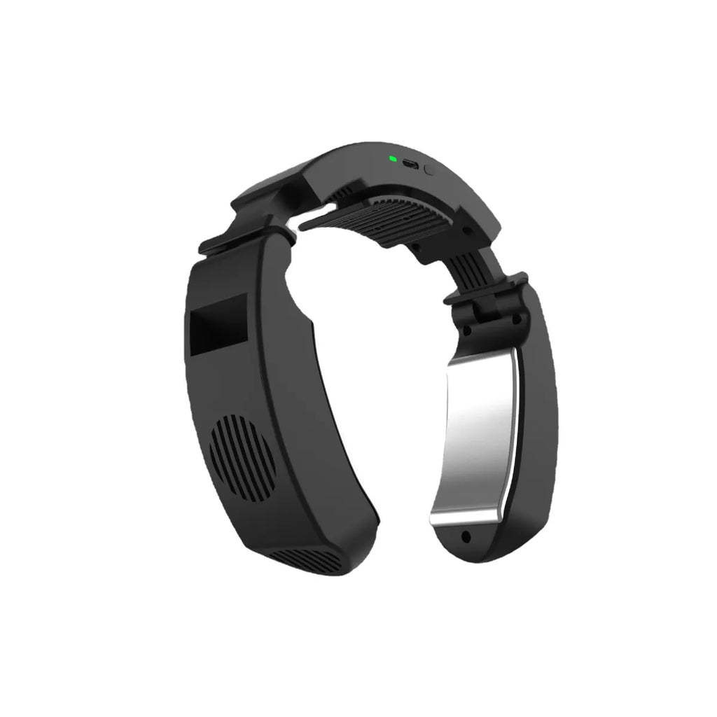 Black bladeless neck fan, top-vent cooling design