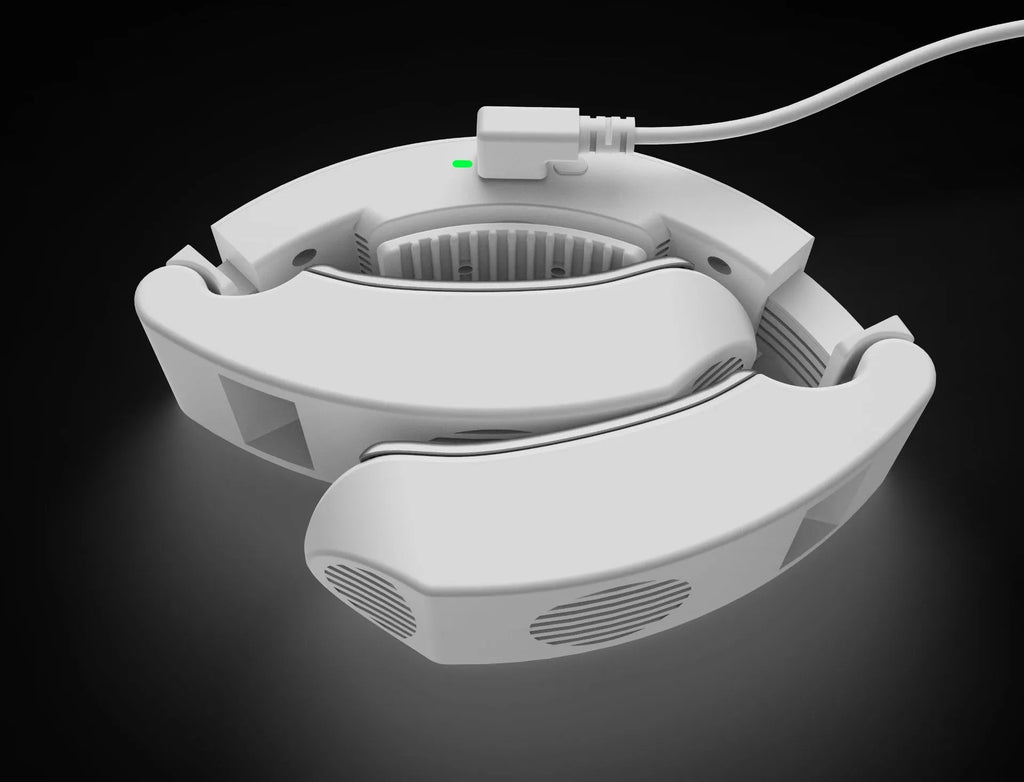 Neck fan airflow diagram showing top vent